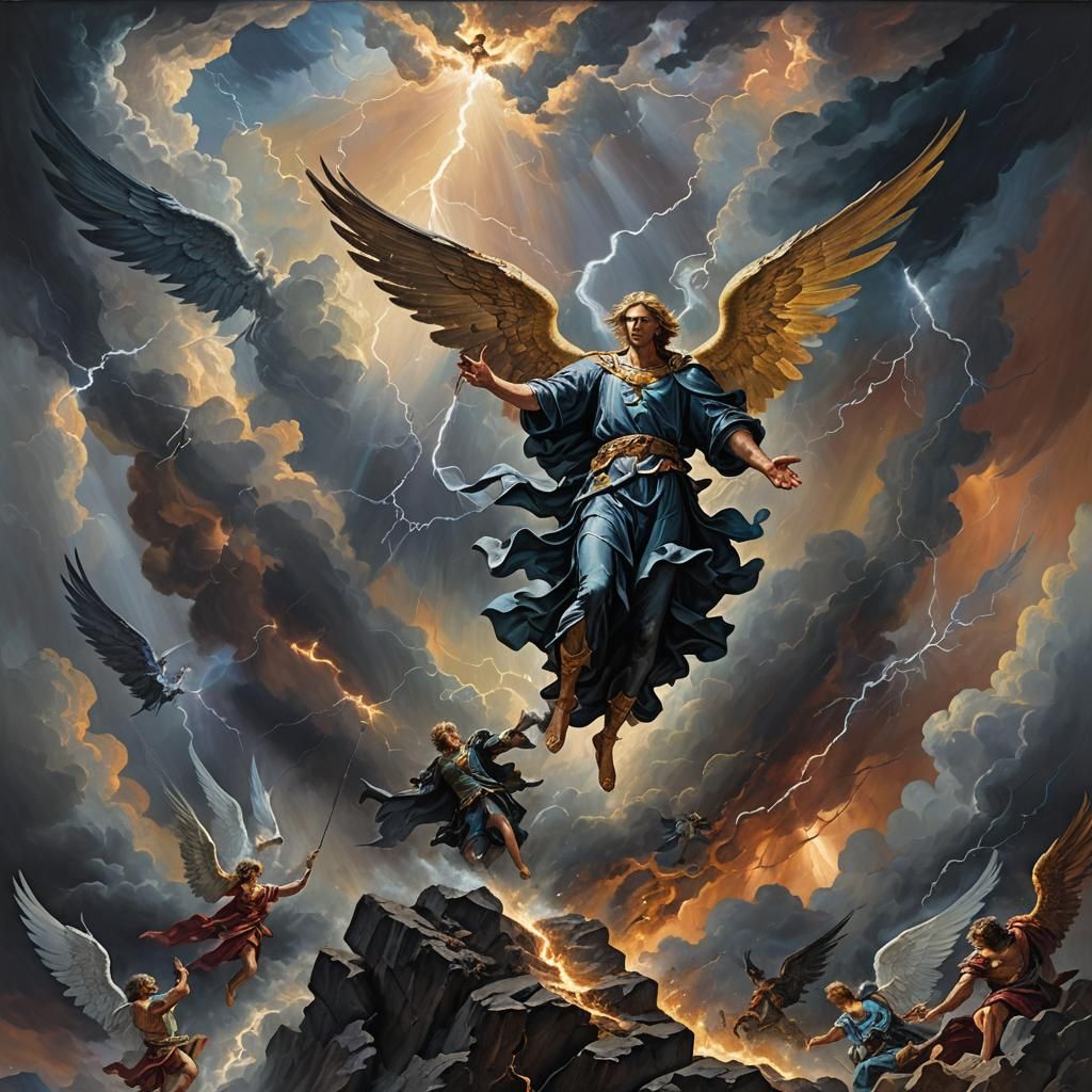 Ethereal Michael Descends to Banish Lucifer in a Dramatic Ce...