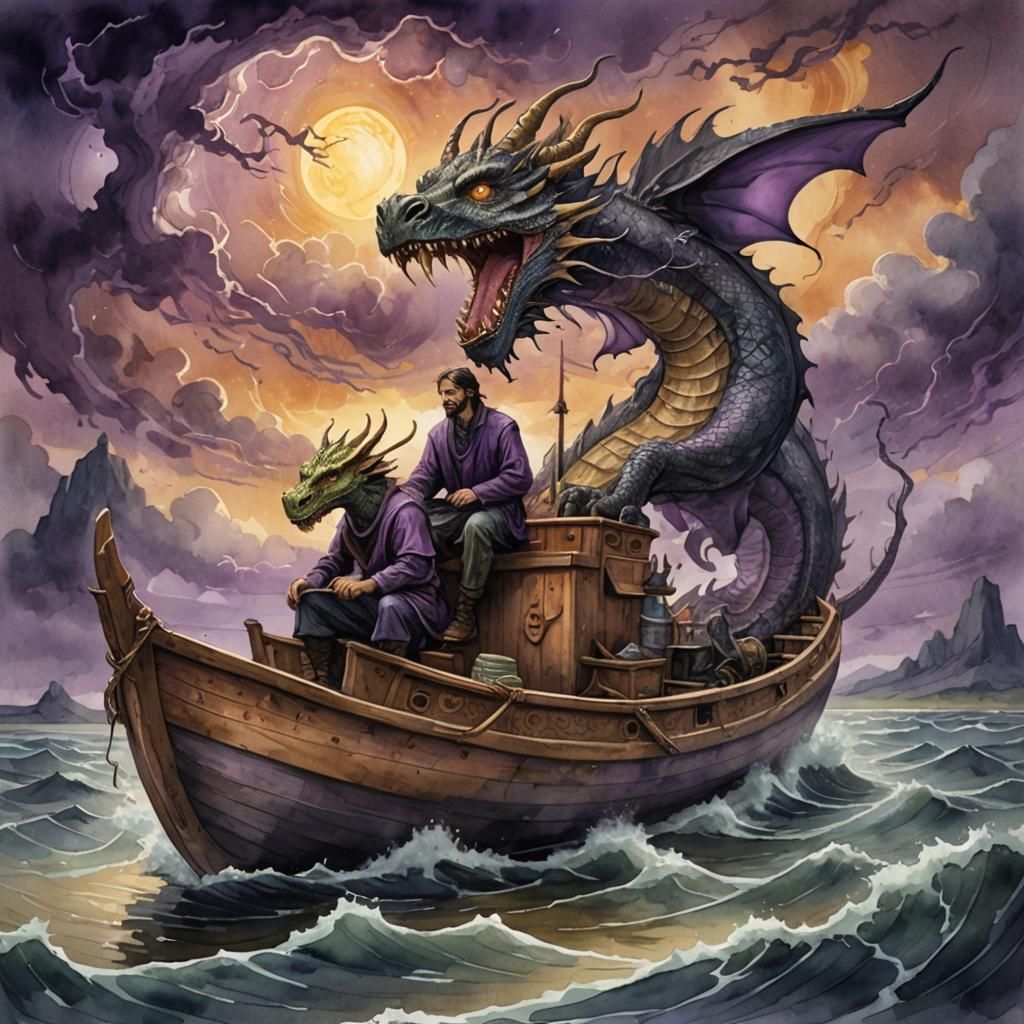 Lazarus and a Whimsical Dragon Set Sail on a Dreamlike Odyss...