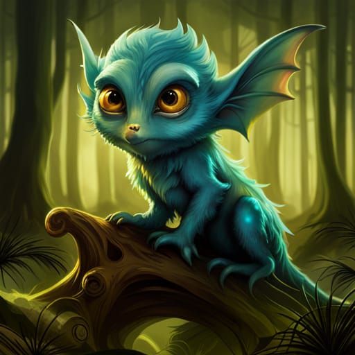 Whimsical Enchanted Forest Creature in Triadic Colors