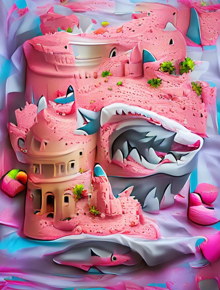 Vibrant Digital Shark Castle Cake