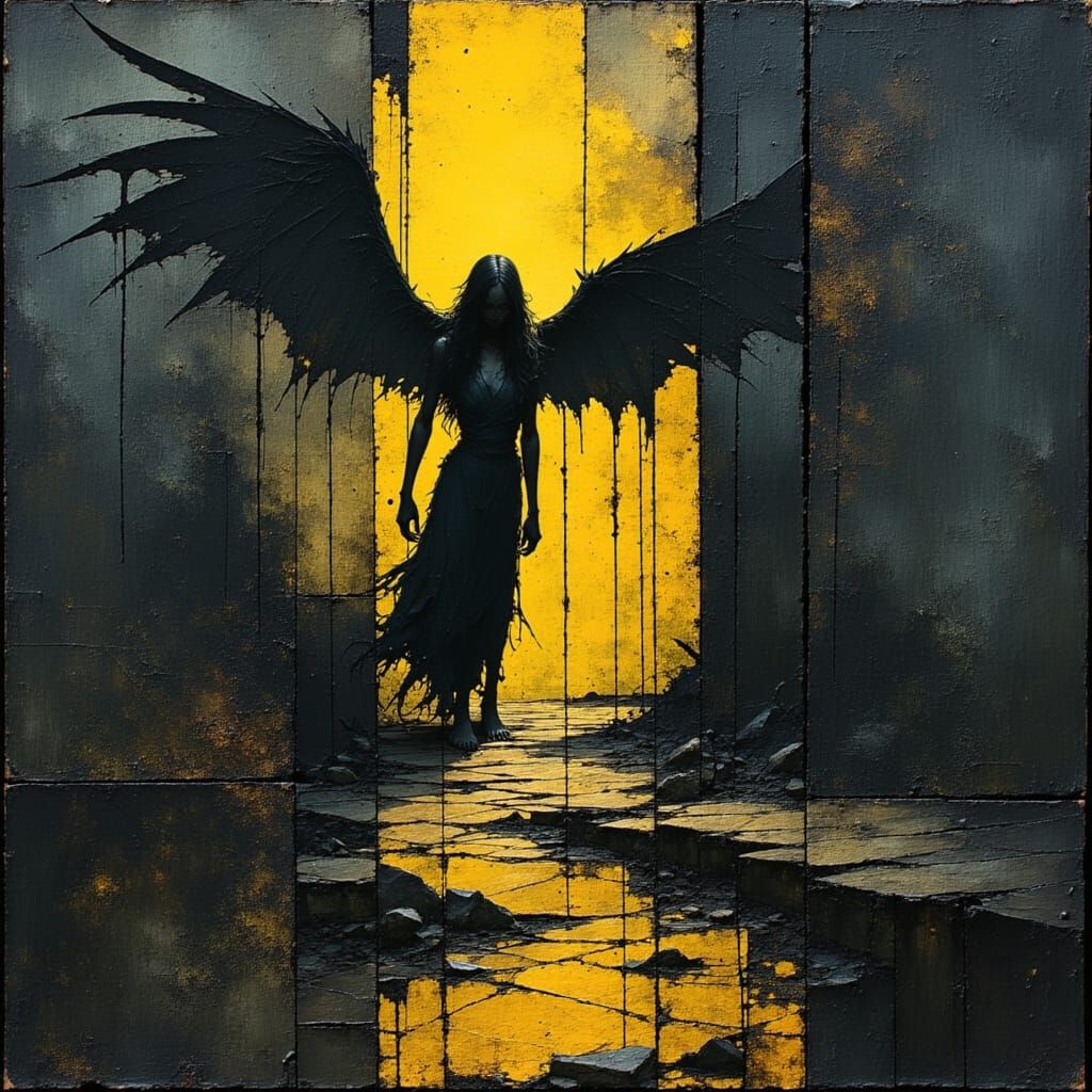 Eerie Dark Angel in Macabre Vintage Horror Style