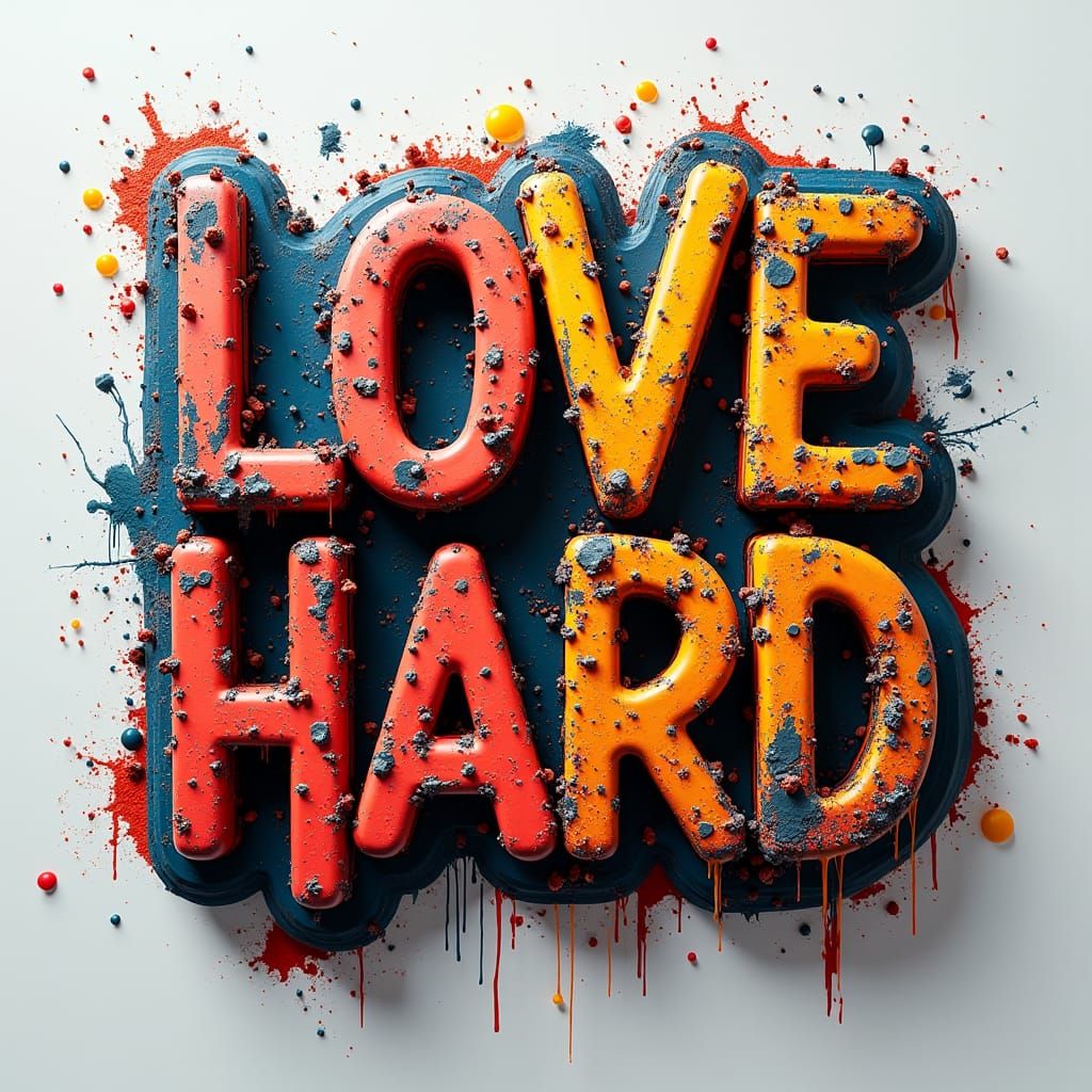 Graffiti-Inspired LOVE HARD Lettering in 3D Relief