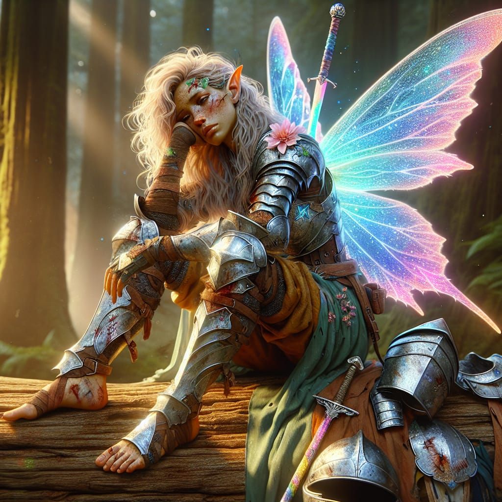 Injured and resting with a Sword in her back