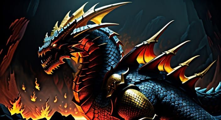 Ancient Red Dragon Guards Treasure in Cavern