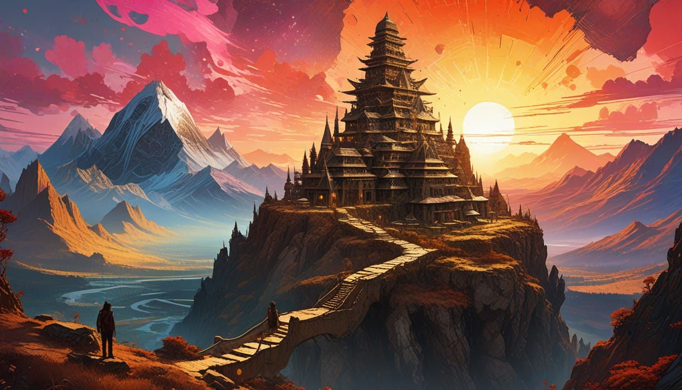 Ethereal Pyramidal Castle in Solarpunk Style