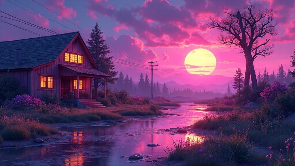 Vibrant Neon Pixel Art Landscape