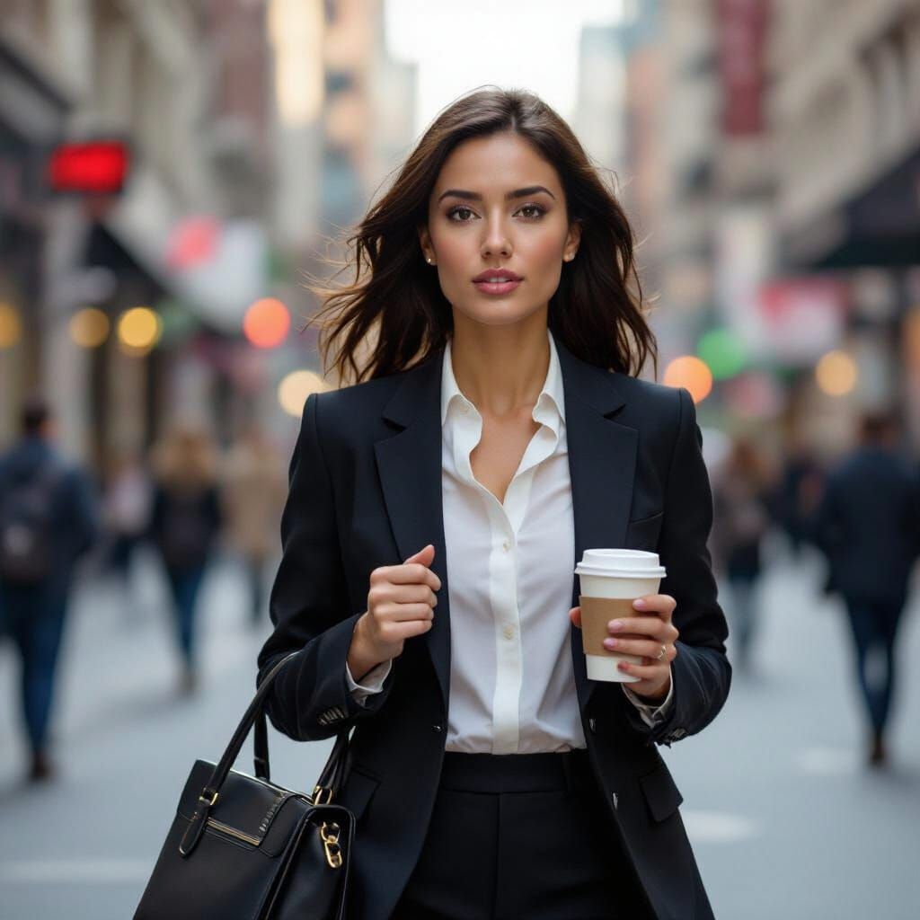 Woman Rushing to Office with Coffee