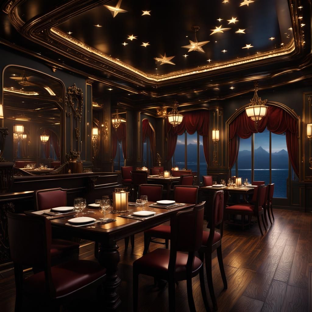 Luxurious Restaurant Interior in a Titanic-Inspired Setting