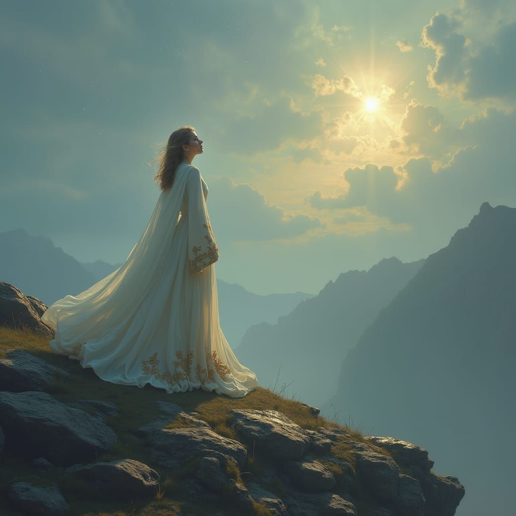 Contemplative Figure Basks in Morning Star's Radiant Glow