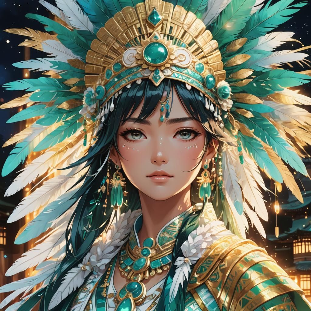 Surreal Aztec Goddess in Vibrant Anime Style