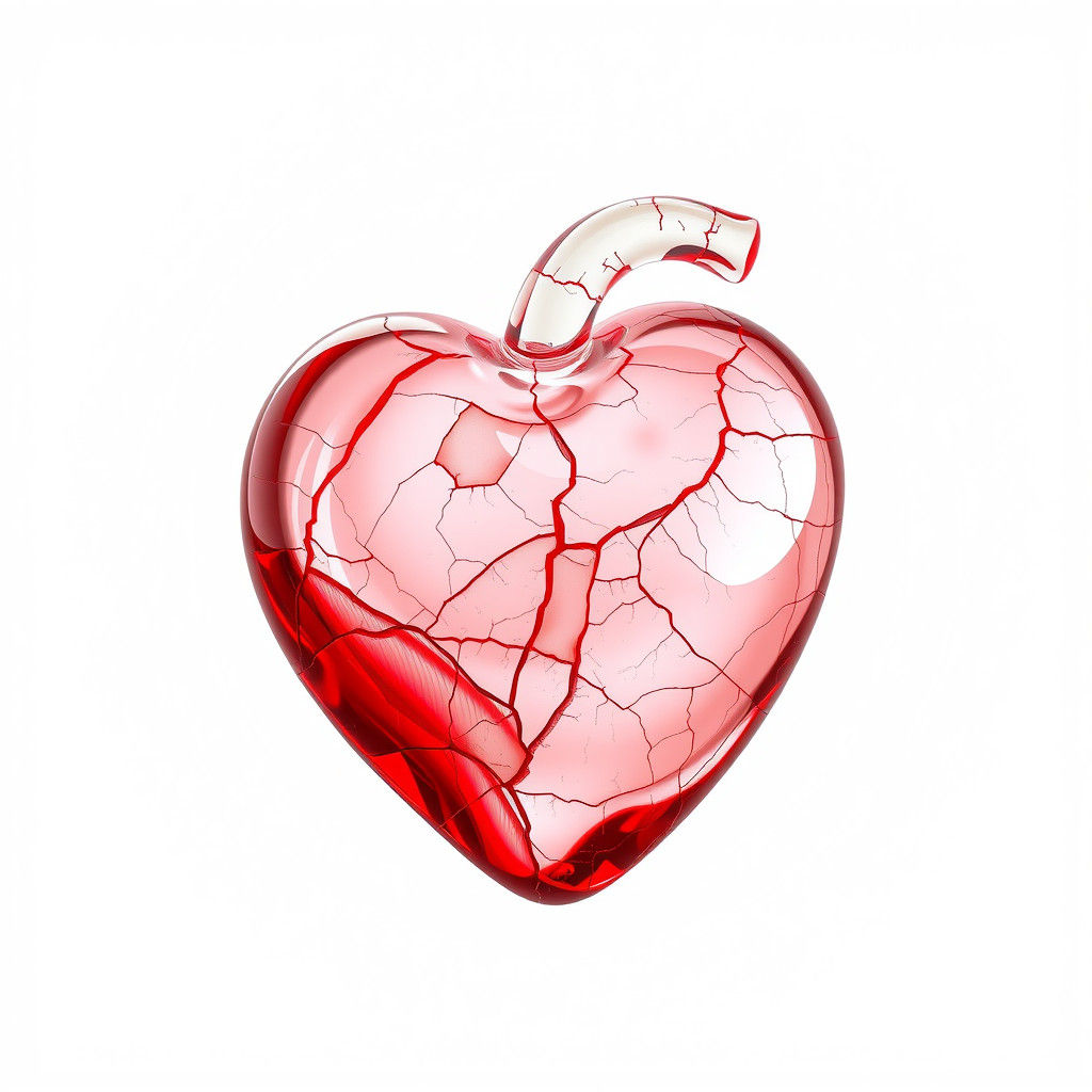 Stunning Glass Heart in Vivid Red against Stark White