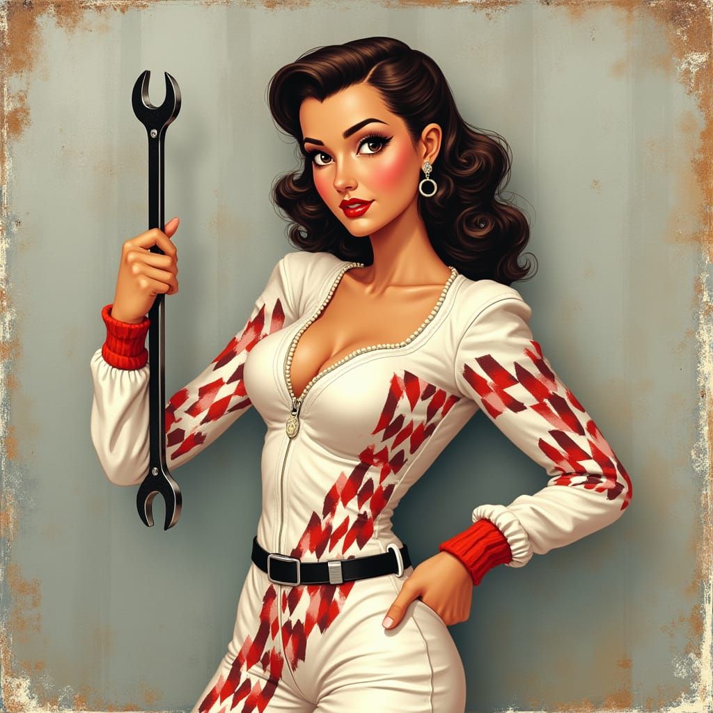 Retro Pin-Up Girl in Racing Jumpsuit Silhouette