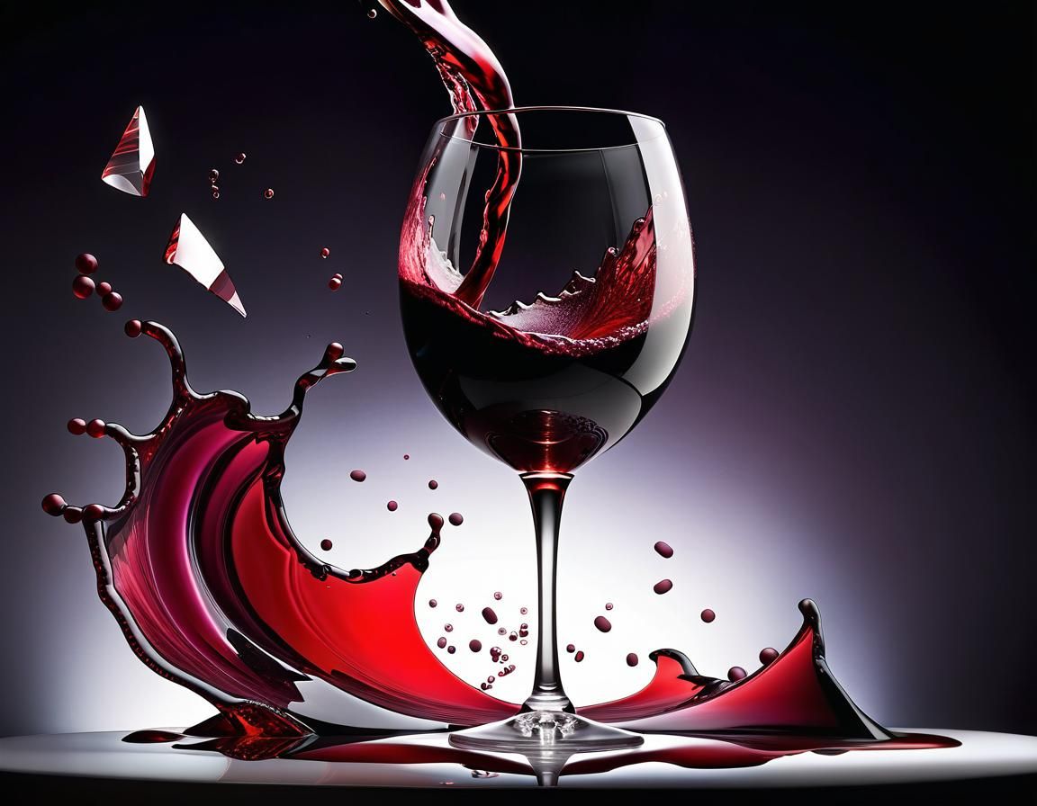 Dramatic Shattered Wine Glass in a Splendid Triadic Color Sc...