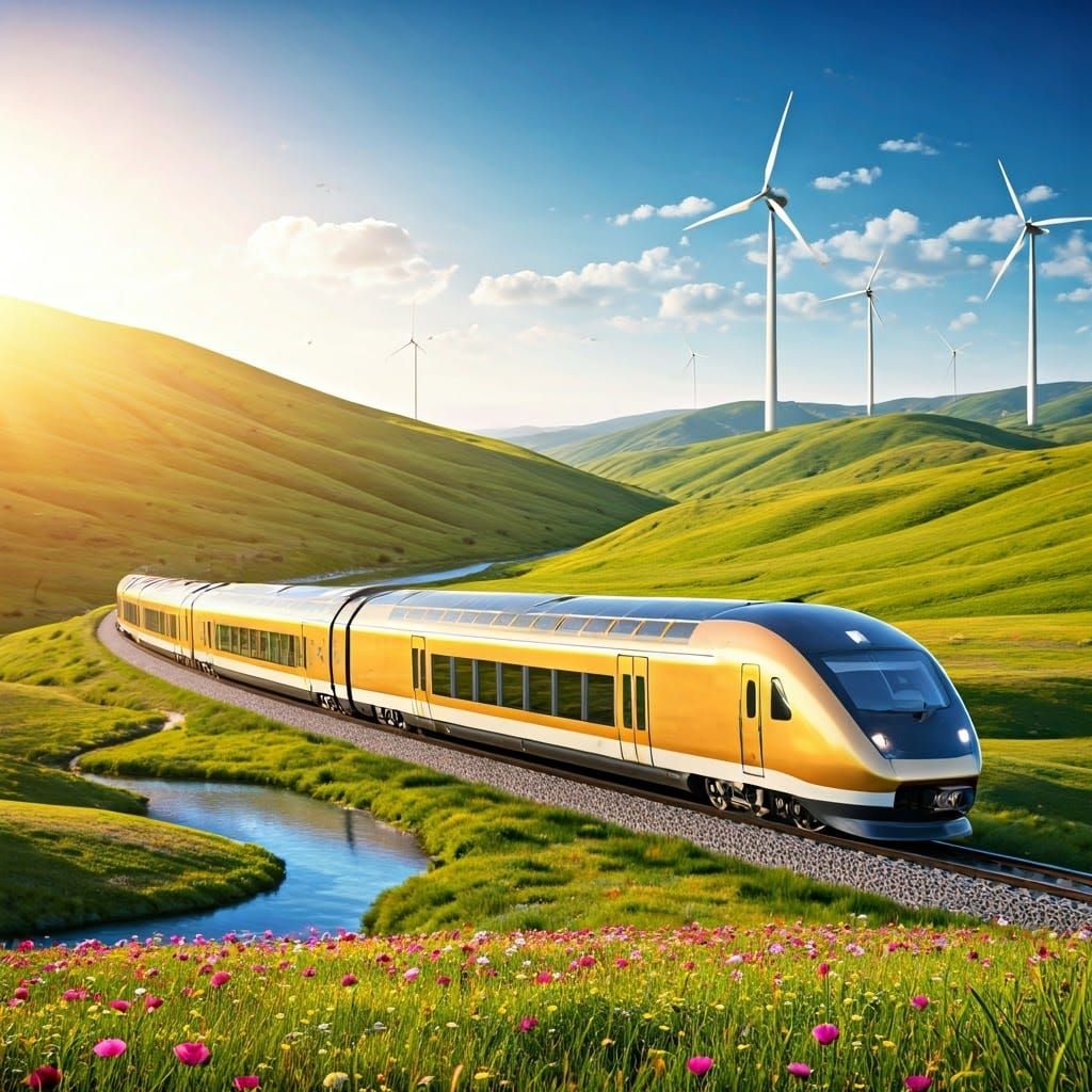 Solar-Powered Train Glides Through Idyllic Valley Landscape