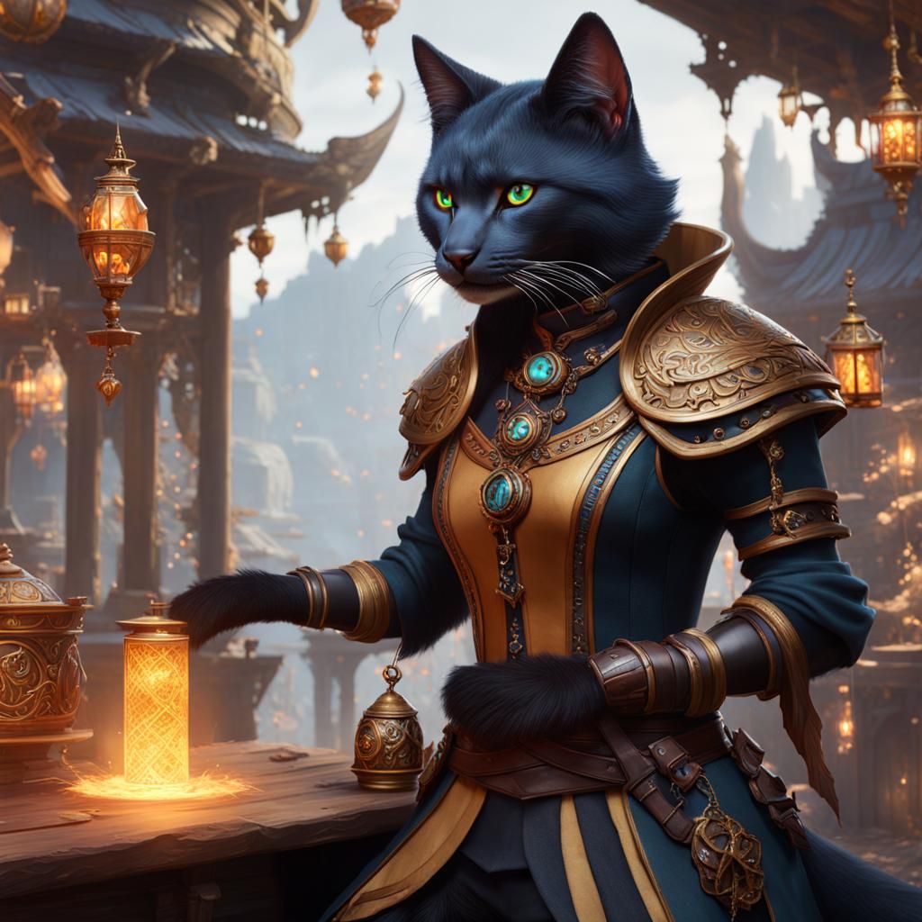 Magical Catfolk Kineticist Unveiled in Stunning 8K Fantasy A...