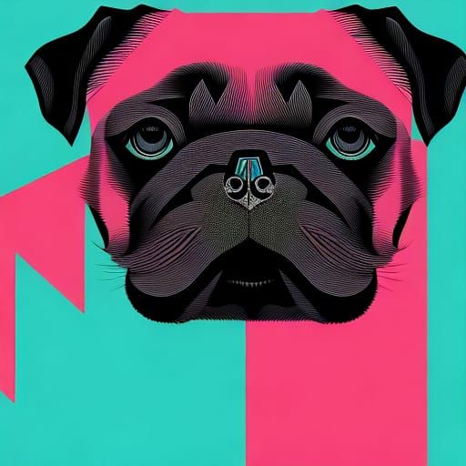 Vibrant Pug Icon in Triadic Colors