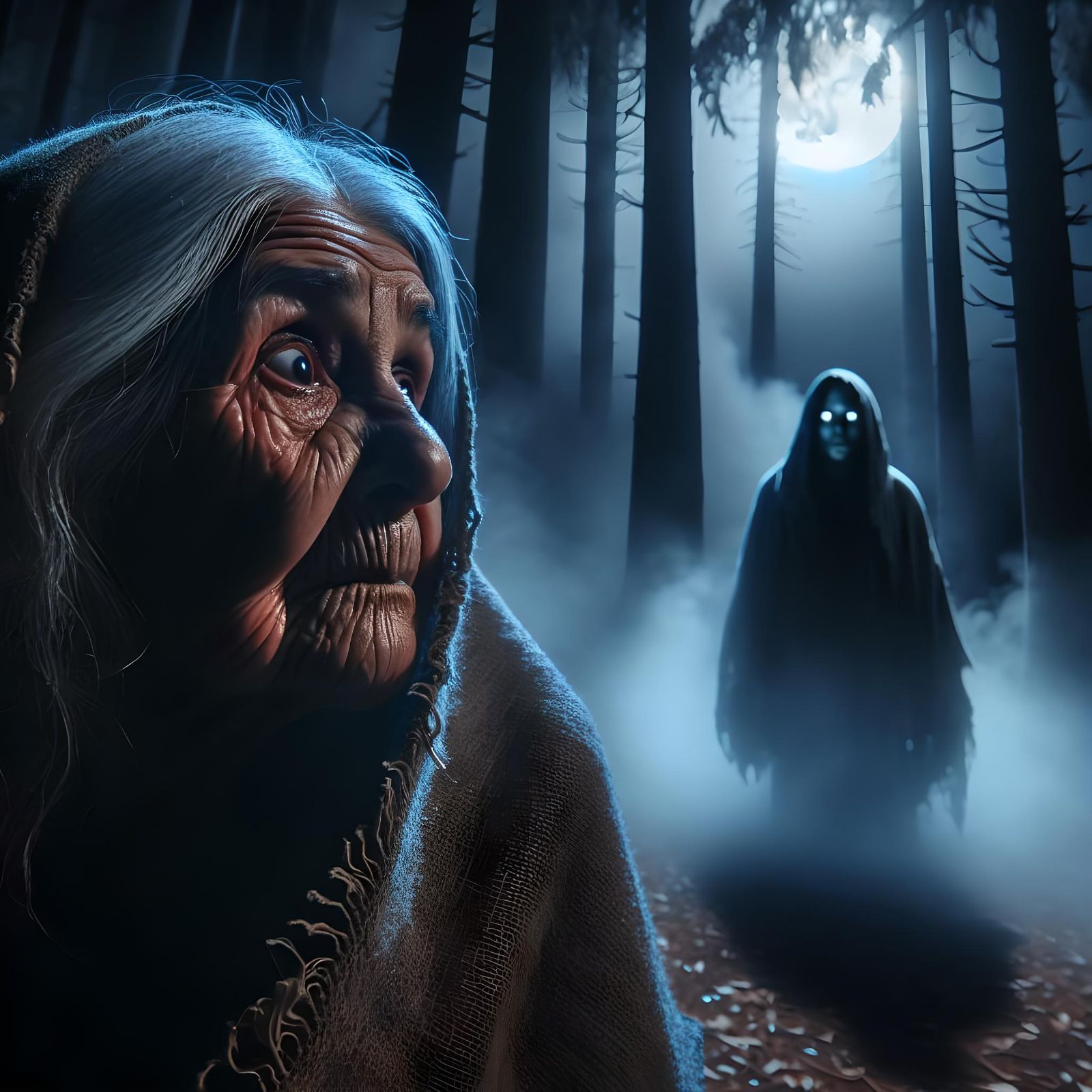 Ethereal Encounter Under the Moonlit Woods