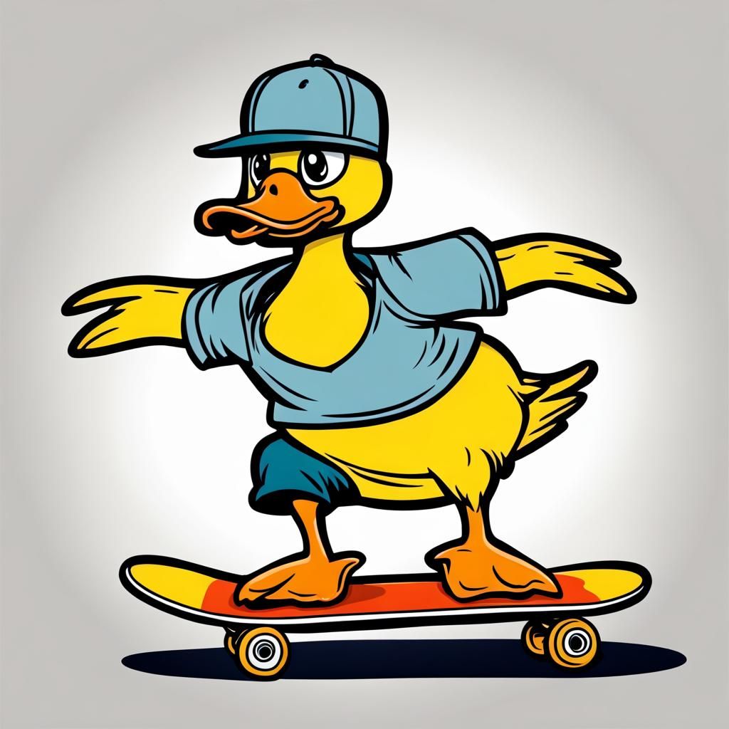 Quacky Skateboarder in Cartoon Doodle Style