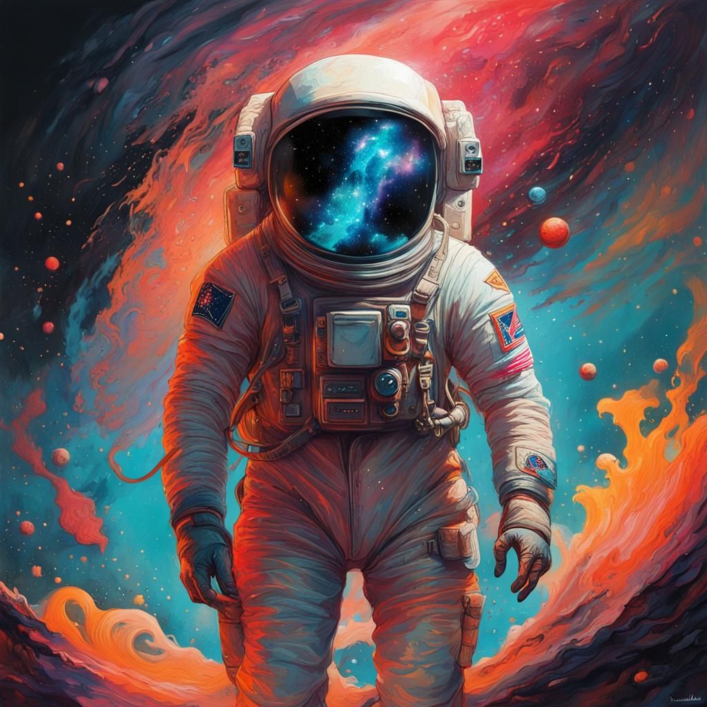 Glowing Astronaut in Space Fine Art with Intricate Details