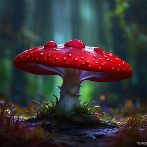 Emerald Fantasy: Intricately Detailed Fly Agaric