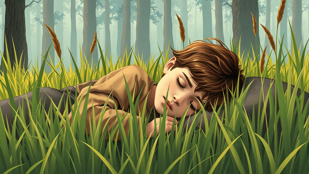 Young Boy in Ancient Forest Slumber