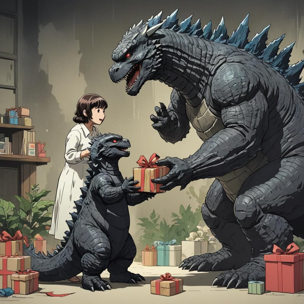 Godzilla's Gift: Anime Cel-Shaded Scene
