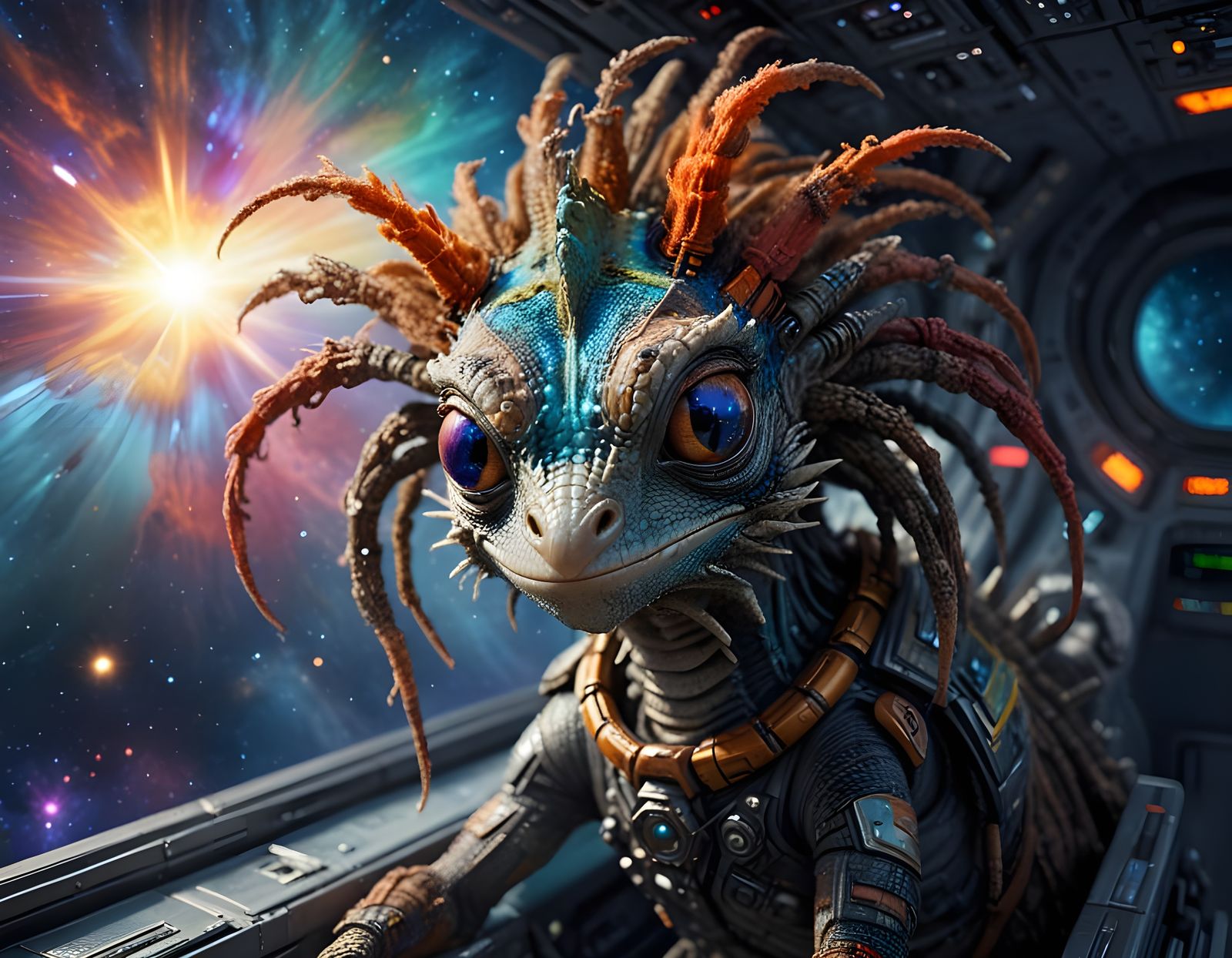 Cybernetic Lizard Starpilot in Nebula