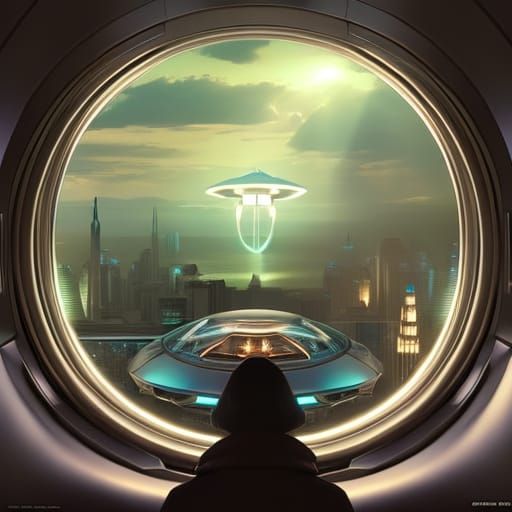Surreal Futuristic Portrait of a UFO with a Cityscape
