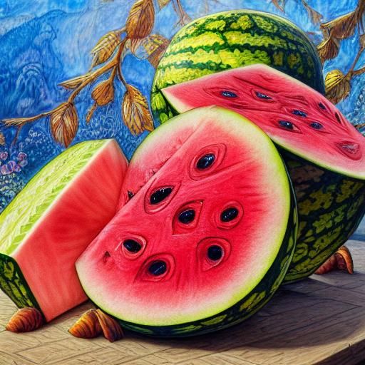 Vibrant Watermelon Scene in Gouache Watercolor