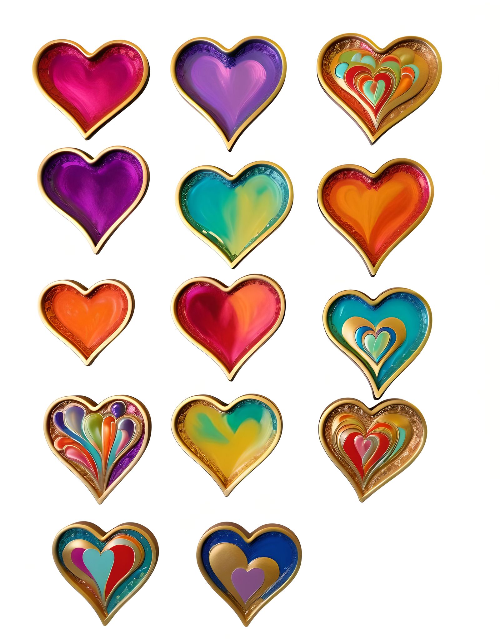 Vibrant Psychedelic Hearts in Mixed Media Style