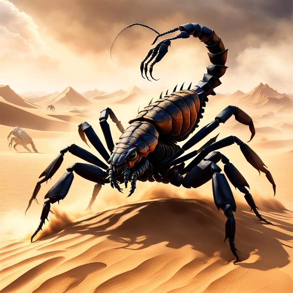 Giant Scorpion Dominates Desert Stormscape in Dynamic Compos...