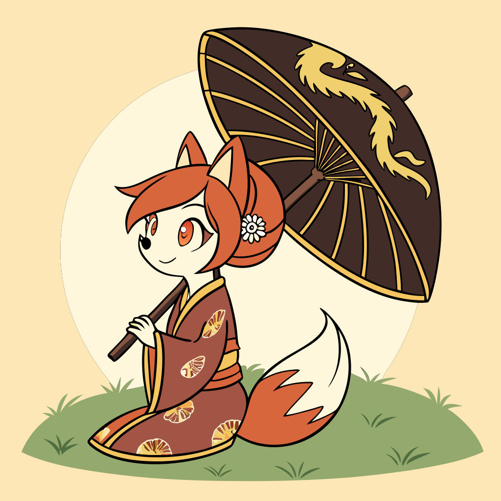 Traditional Japanese Kitsune Maiden in Exquisite Kimono