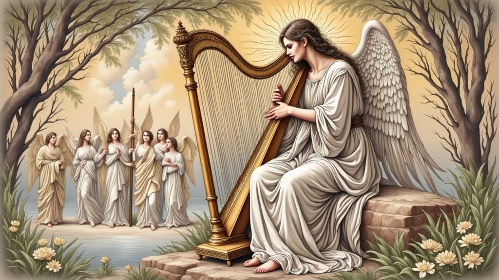 King David Manuscript Page with Angels in Digital Painting