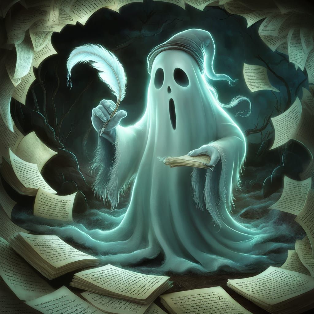 Ethereal Scribe in Midnight Atmosphere