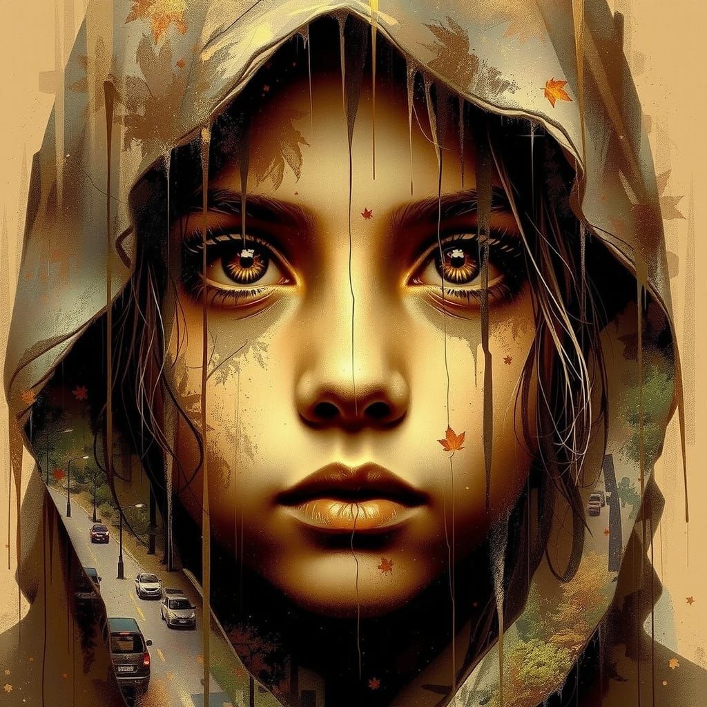 Princess Silhouette Galaxy and Autumn World Double Exposure