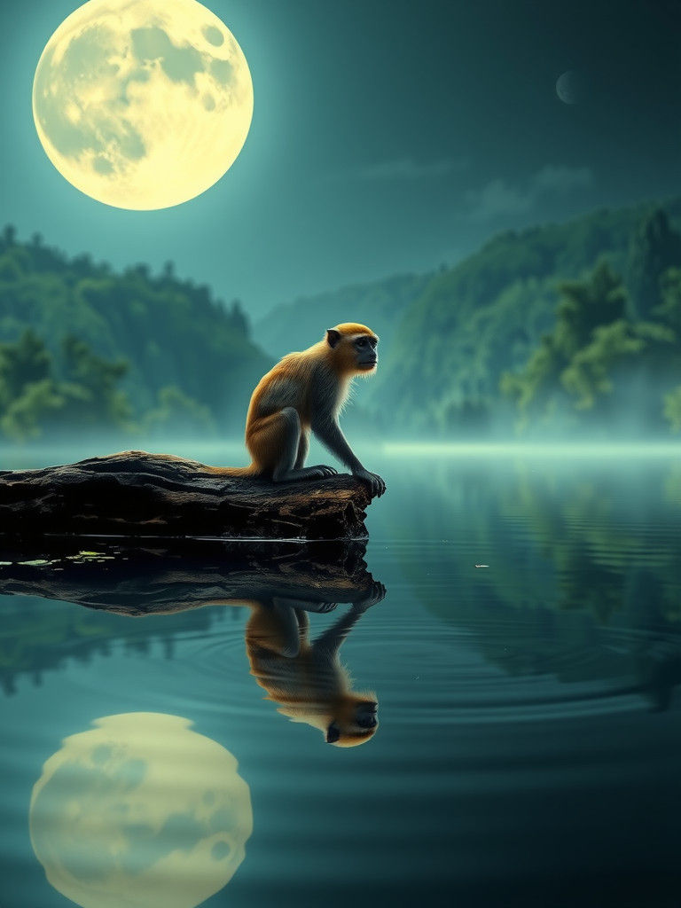 Moonlit Monkey Serenity in Emerald Forest