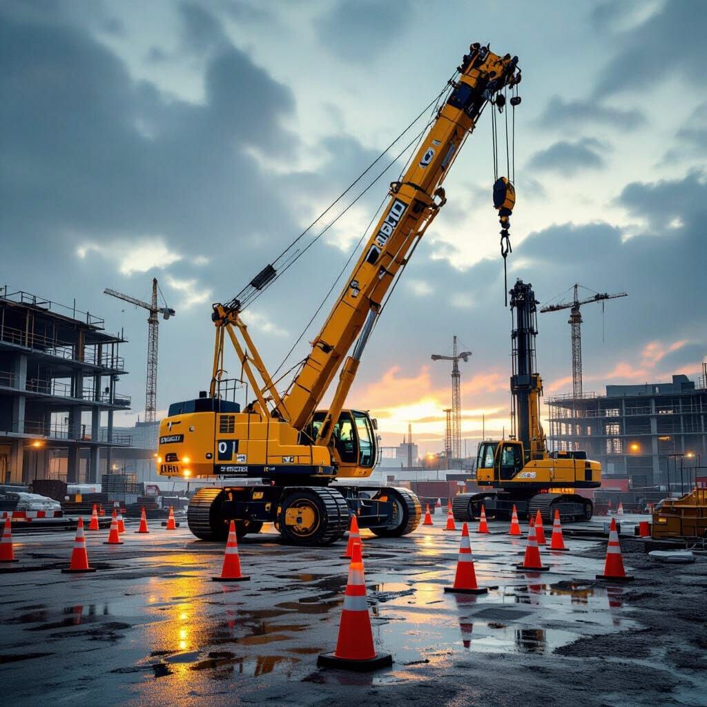 Construction Crane with Drill Rig in Industrial Style