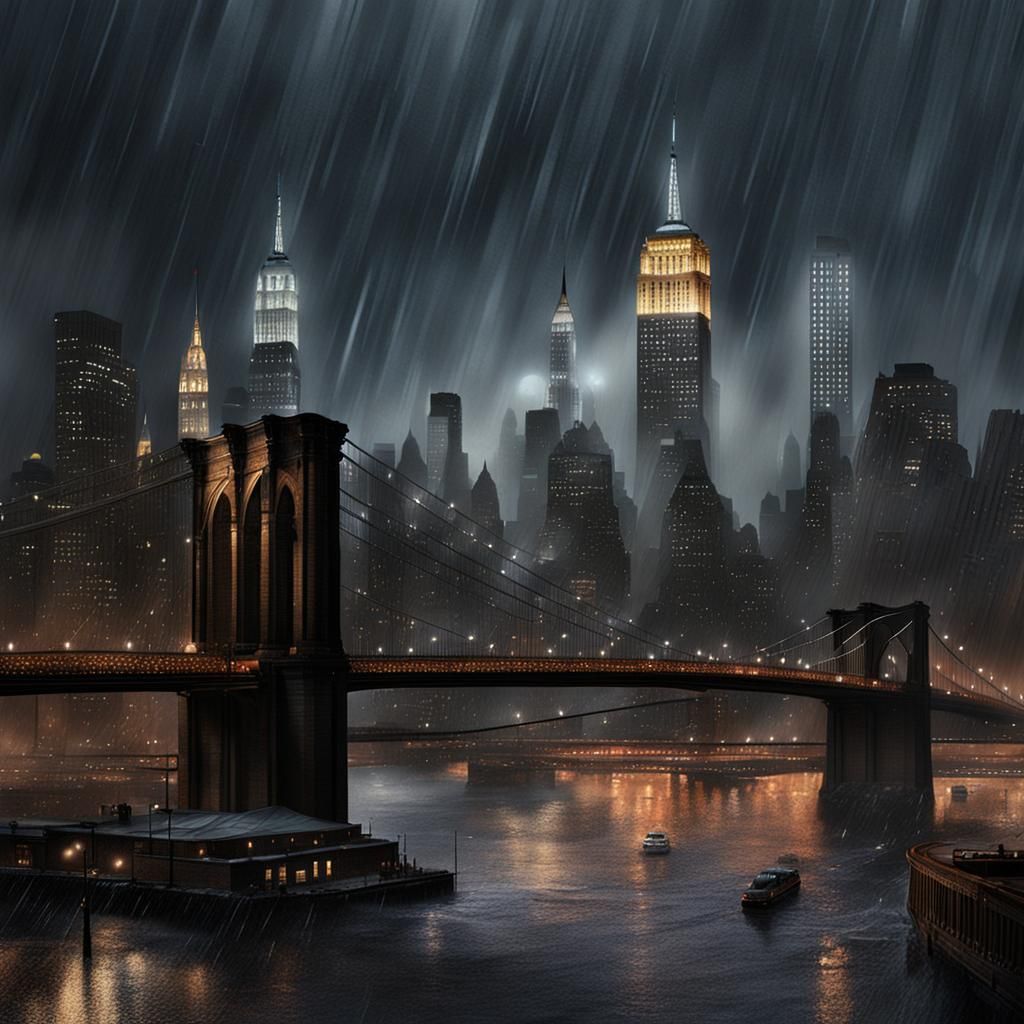 Rainy City Nightscape in Moody New York
