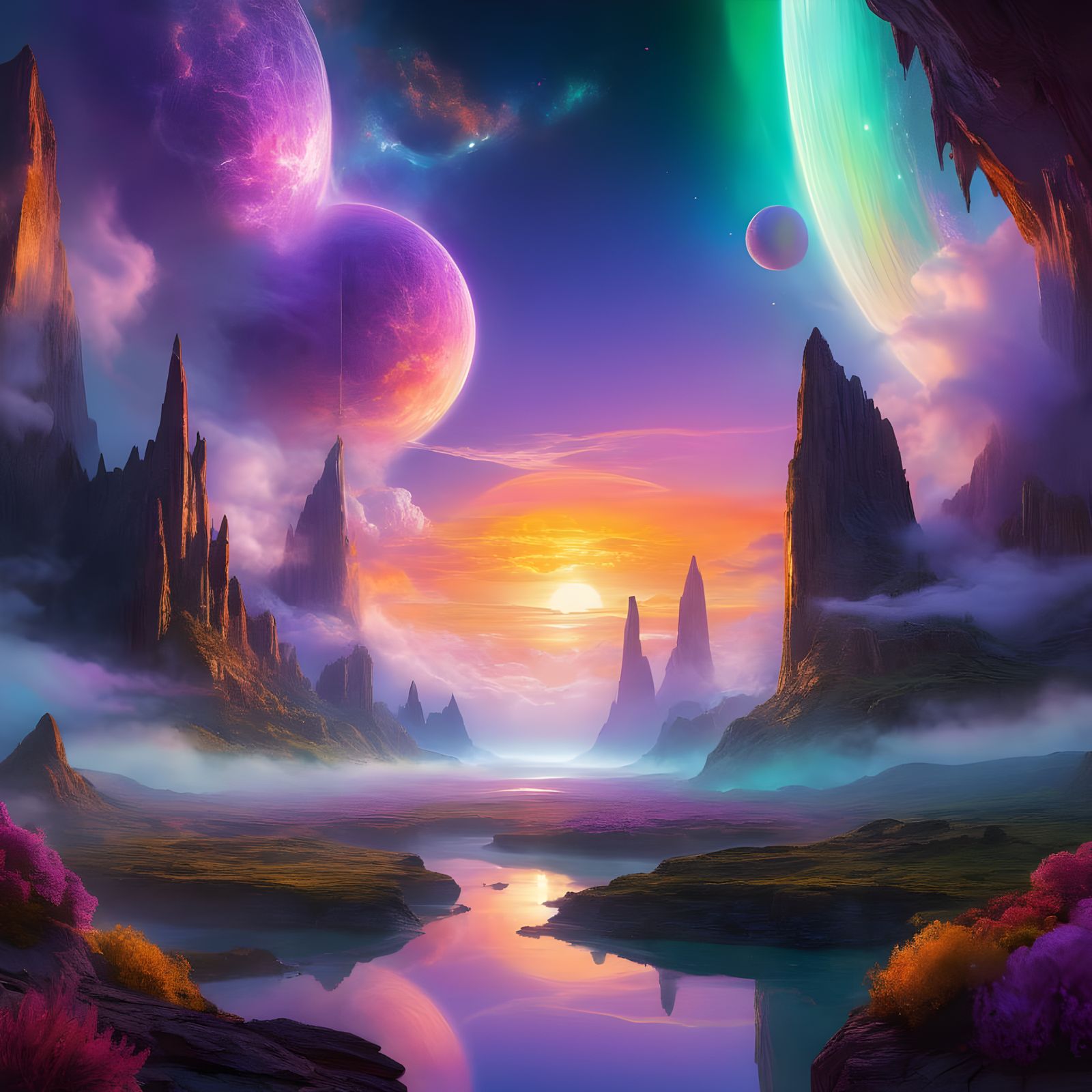 Vibrant Exoplanet Landscape in Cyberpunk Style