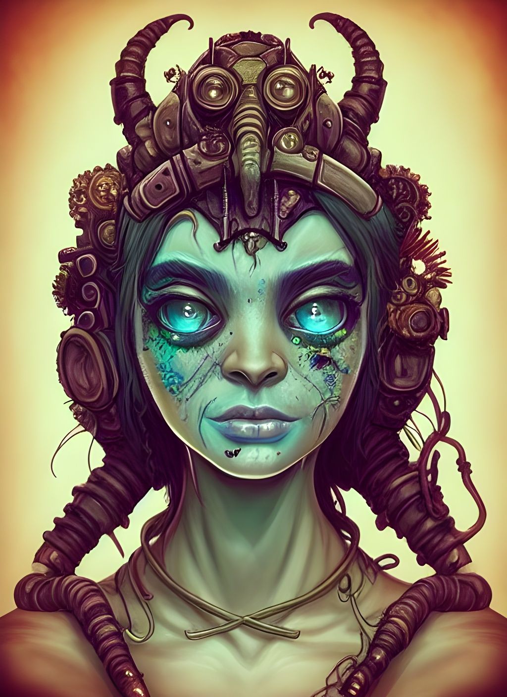 Vibrant Aetherpunk Goblin Priestess in Photorealistic Detail