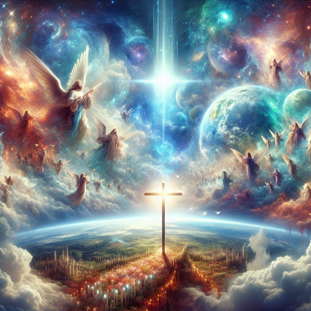 Celestial Realms Connect Through Radiant Wooden Bridge