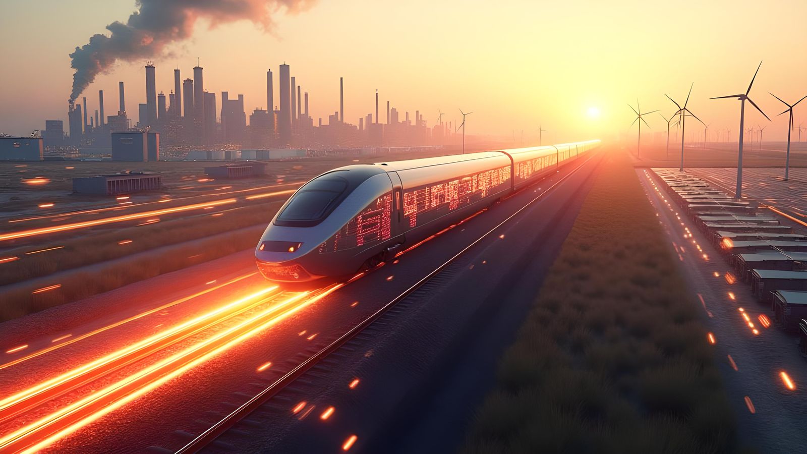 Data Stream Train Zooms Across Industrial Landscapes