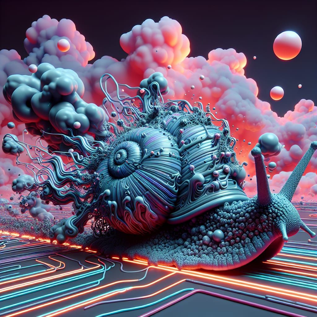 Neon Grey Snailiens in an Enormified Neonstorm