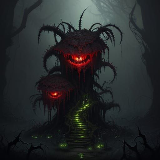 Menacing Venus Flytraps in a Dark Fantasy Garden