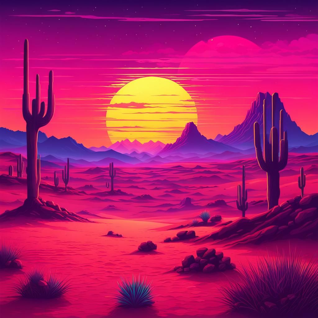 Ethereal Sunset on a Distant Alien World in Neon Retro Style