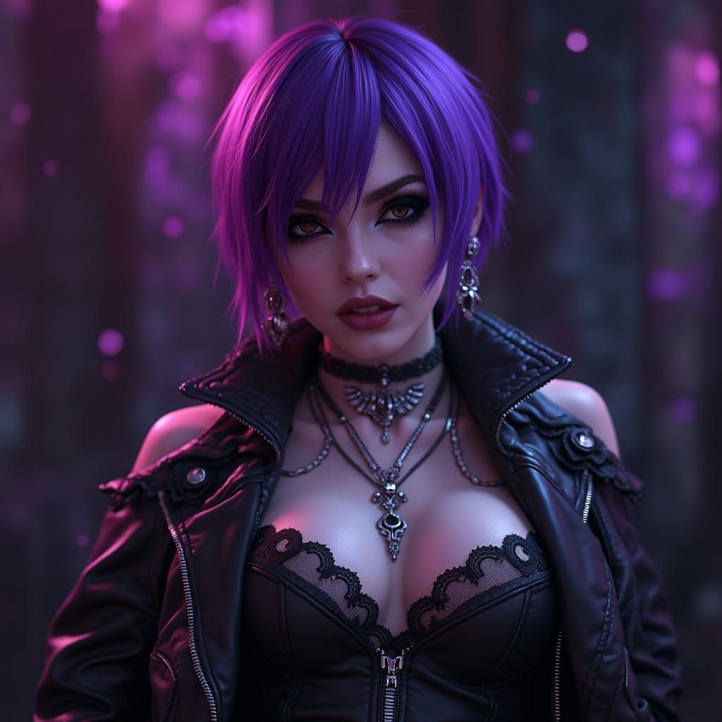 Sultry Goth Goddess in Moody Neon Hues