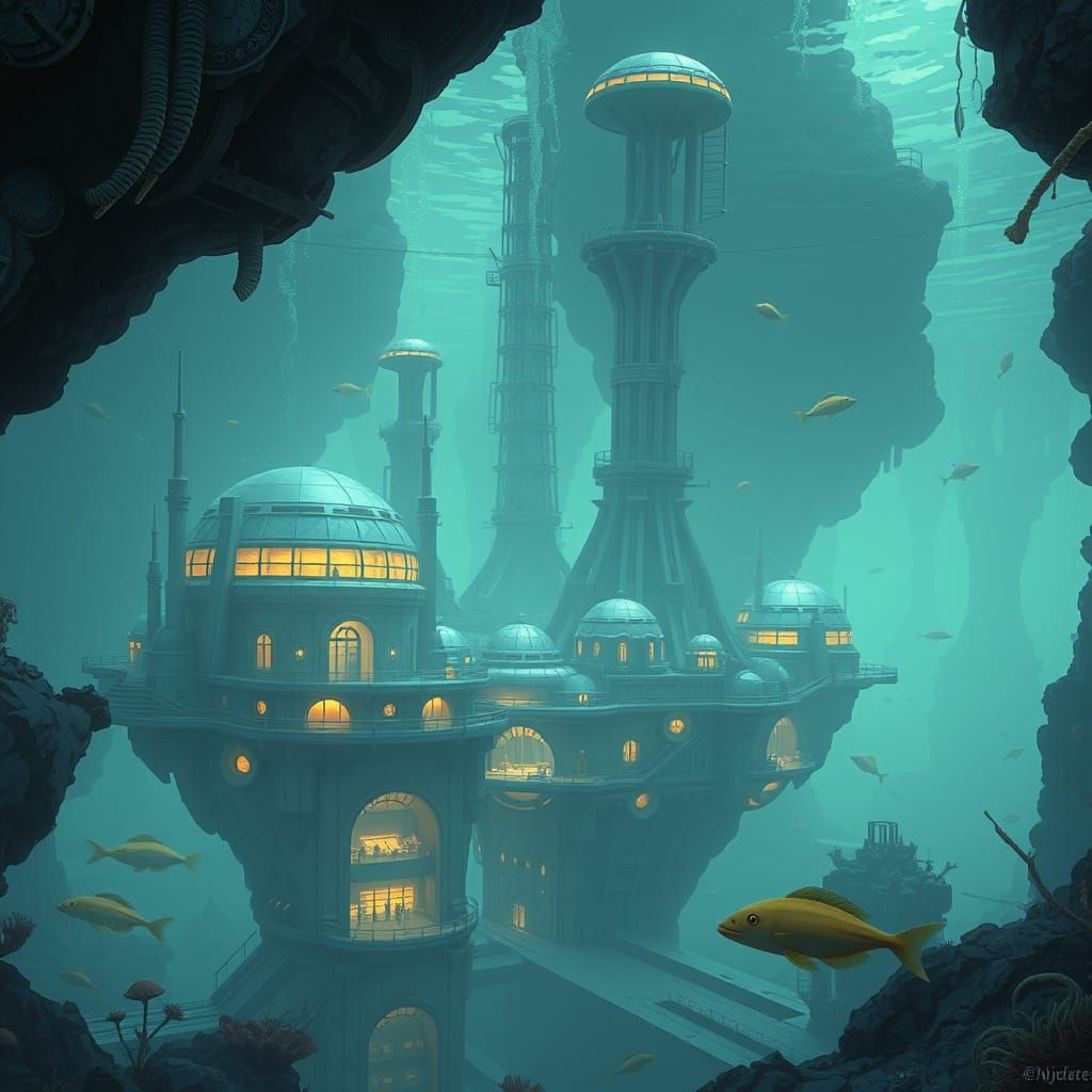 Futuristic Underwater Colony in Science Fiction Style