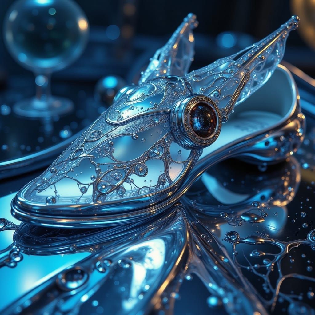 Sleek Futuristic Fae in Metallic Silver with Dark Glitch Aes...