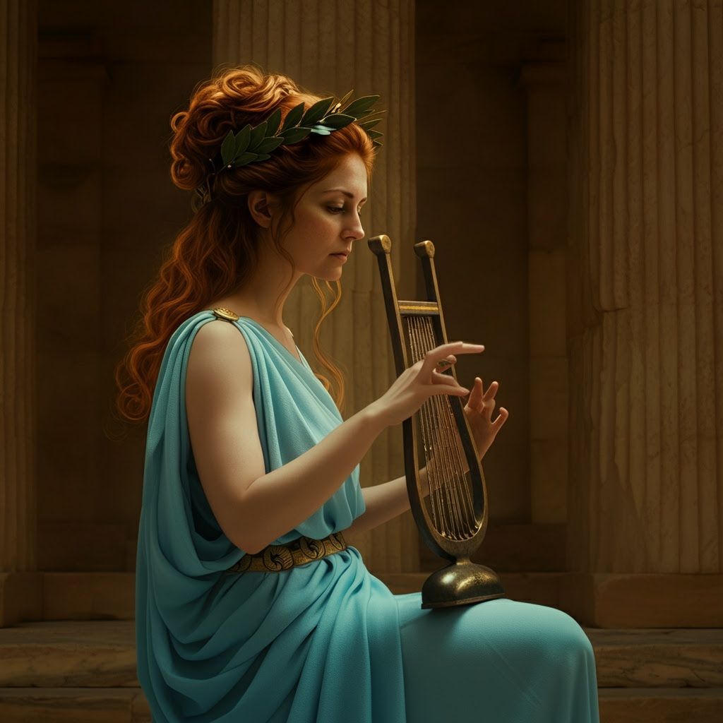 Euterpe: Goddess of Lyric Poetry in Greek Temple