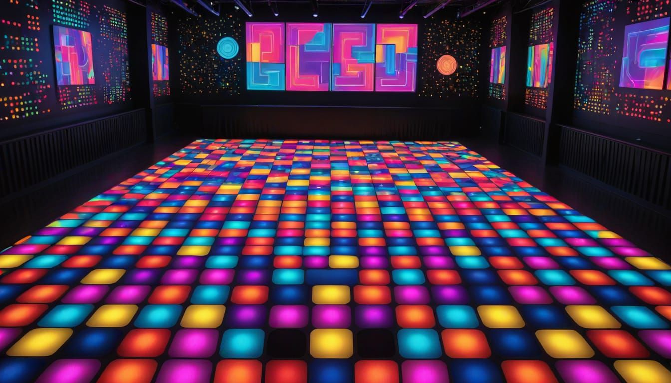 Neon Disco Dance Floor Scene